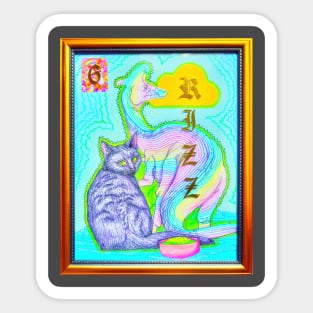 Rainbow Dinosaur Cat Coloring Book Collage Framed Art Rizz Y2K Design Sticker